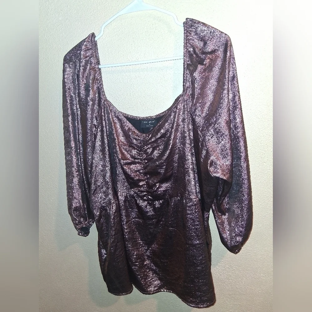Lane Bryant Classic Square-Neck Metallic Shirred-Front Top Bronze Rose Gold 18